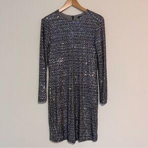 Brooks Brothers Silver Sequined Shift Long Sleeved Dress 4